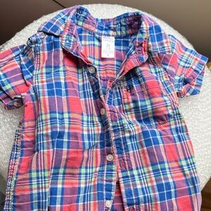 2T Carters pink and blue short sleeve Plaid Kids button Shirt, 100% cotton